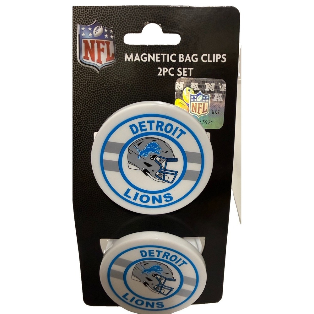 NFL Detroit Lions Logo Magnetic Bag Clips Plastic 2 PC Set NIP
